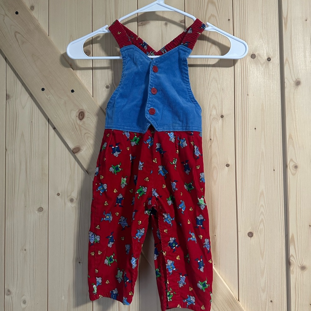 OshKosh Vestbak Overalls 24 Months Corduroy Mice Red Blue Vest Toddler Vintage
